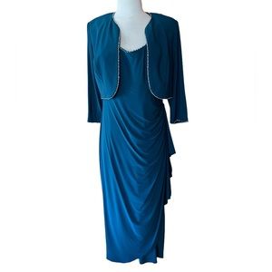 R&M Richards 2-Piece‎ Emerald Green, Rhinestone Trim Gown